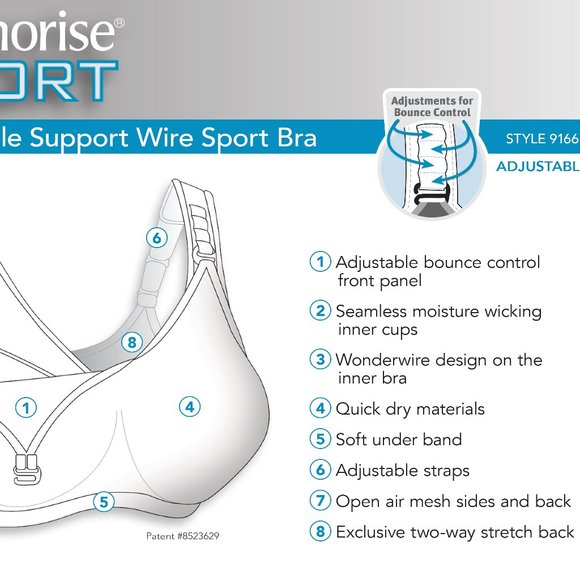 Glamorise SPORT Bra 36D BOUNCE-CONTROL Wicks-U-Dry! PADDED-STRAPS White NEW - Picture 4 of 16